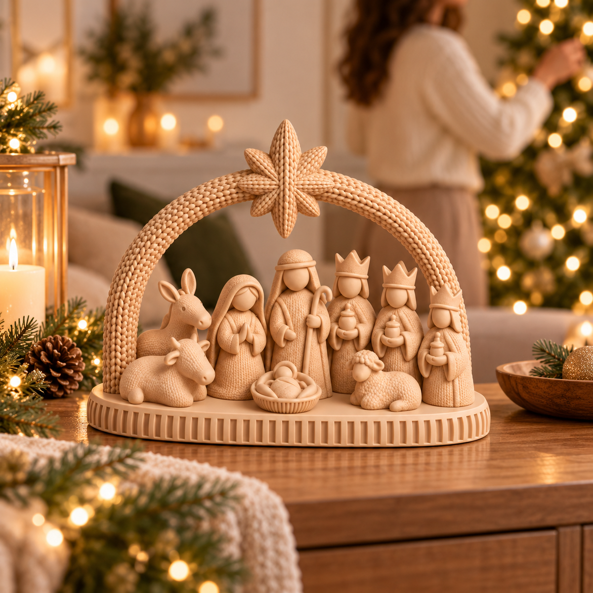 Presépio ORIVA BELÉM integrado numa decoração de Natal delicada