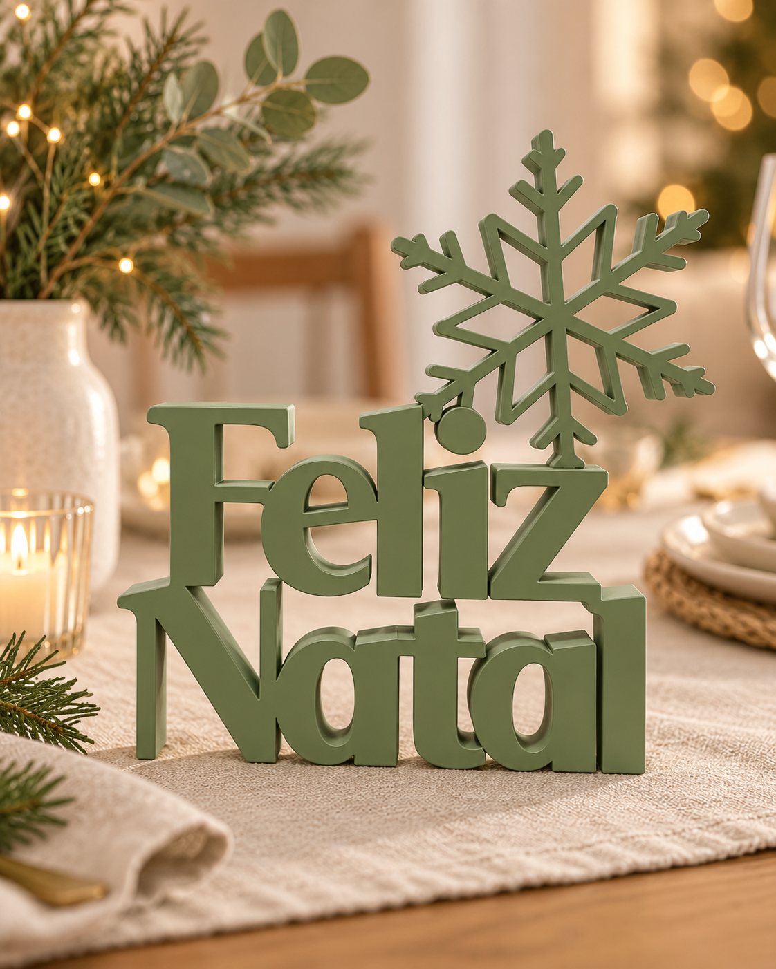 Decoração de Natal ORIVA FELIZ NATAL em Verde Sálvia