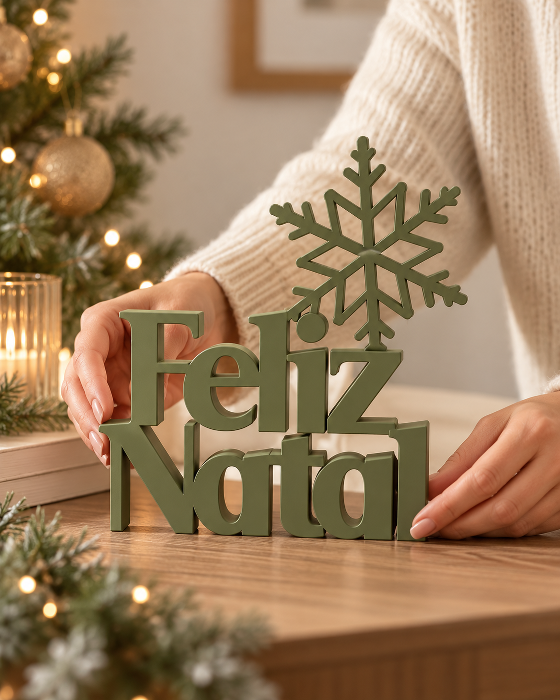 Decoração de Natal ORIVA FELIZ NATAL em ambiente humanizado