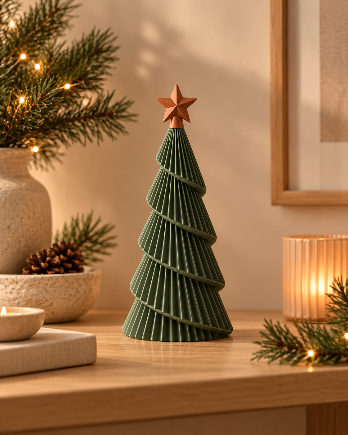 Árvore Decorativa de Natal ORIVA NIVA numa consola decorada