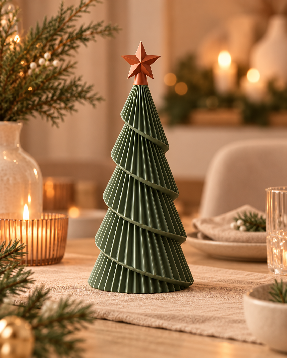 Árvore Decorativa de Natal ORIVA NIVA em mesa de Natal